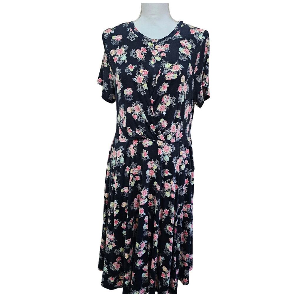 Torrid Black with Pink Floral Super Soft Knit Dress Size 1X (14)
